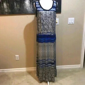 Avenue Abstract Horizontal Stripes Blue/Black Maxi Dress-Size 18-20